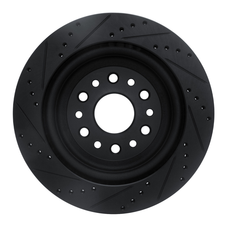Ram 1500 Brake Rotor (1) - Rear Right - R1 Concepts - Drilled & Slotted - Black - `19-`25